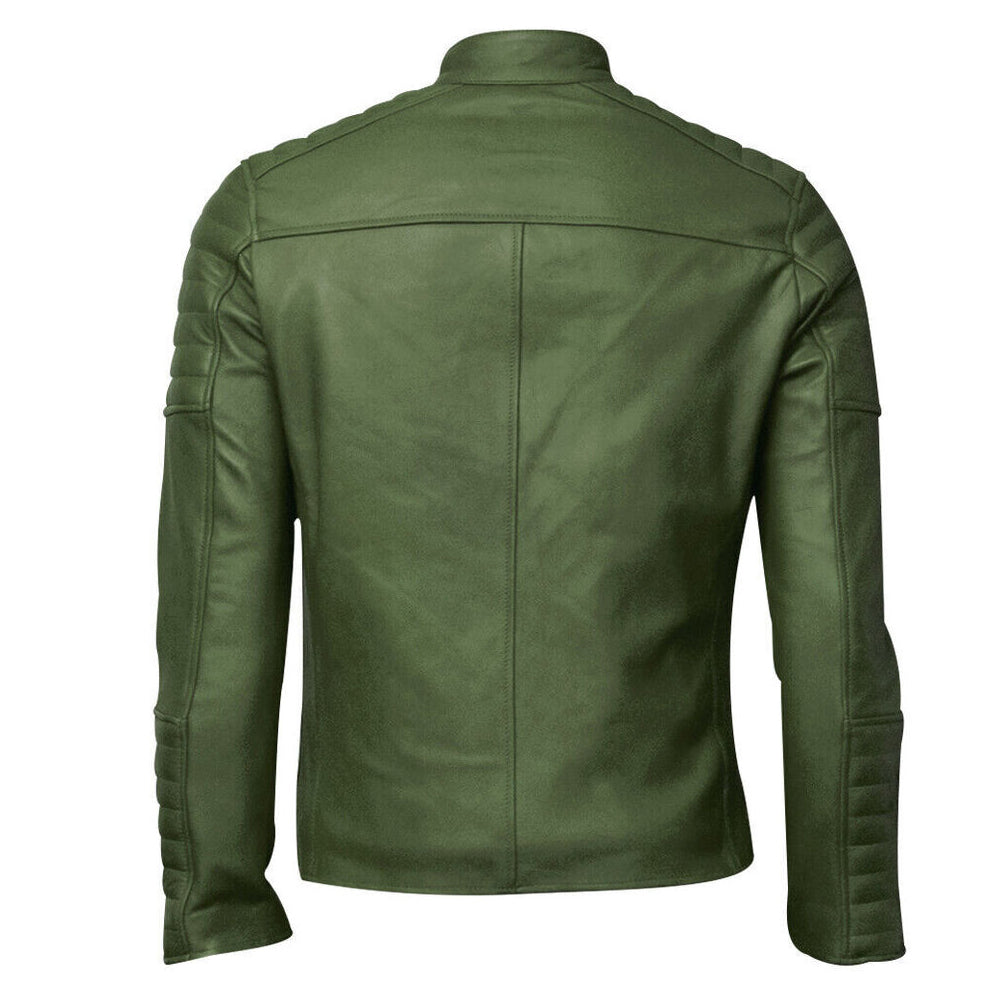 Men’s Club Retro Green Leather Jacket | Men's Stand Collar Leather Jacket