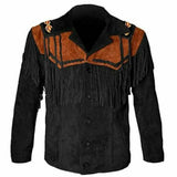 Black Brown Western Fringe Leather Jacket