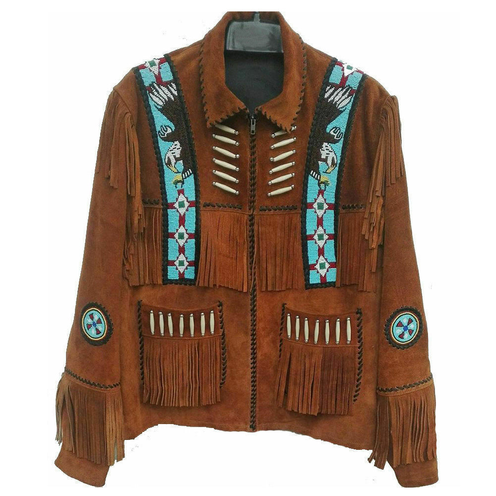 Cowboy Fringe Beads Leather Jacket