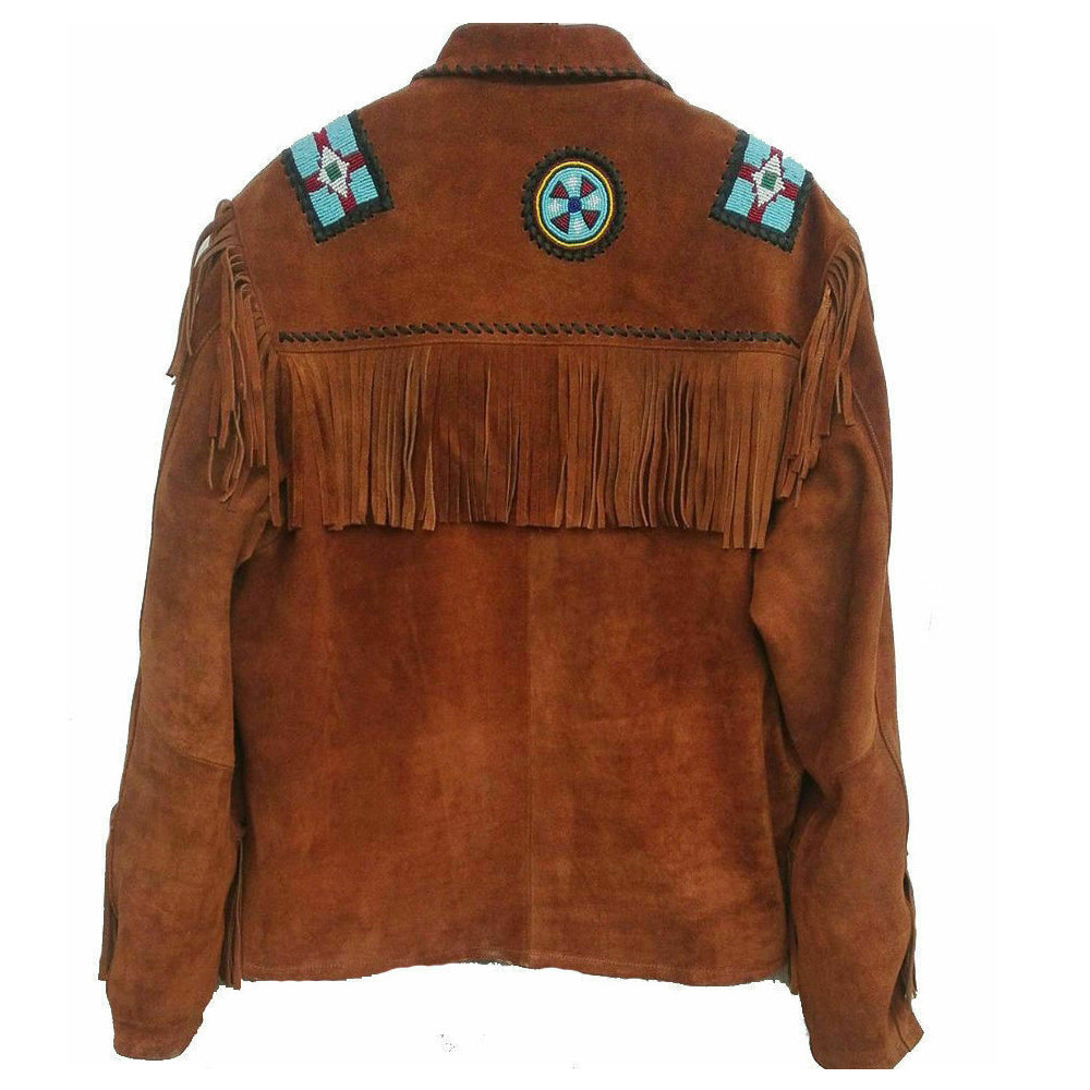 Cowboy Fringe Beads Leather Jacket