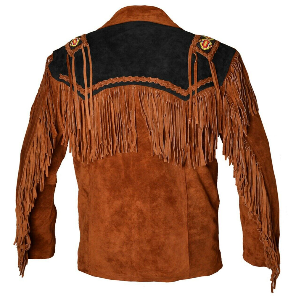 Dark Brown Cowboy Fringe Suede Leather Western Jacket