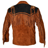 Dark Brown Cowboy Fringe Suede Leather Western Jacket