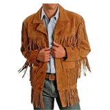 Men Western Cowboy Leather Fringes Jacket