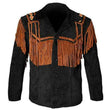 Unisex Western Fringe Black Leather Jacket