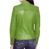 New Women's Lambskin Green Leather Jacket Stylish Slim Fit Motorcycle Jacket | Lime Green Quilted Leather Jacket