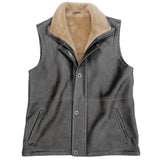 Black Cowboy Shearling Leather Vest Sheepskin Fur Waistcoat Men