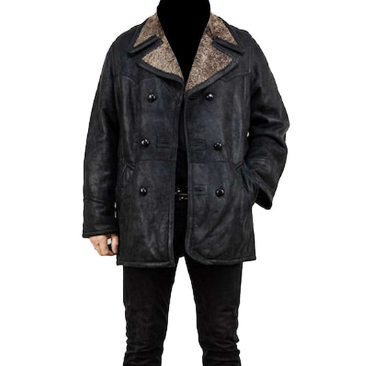 Black Shearling Blazer Vintage Leather Coat Men's