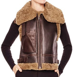 Brown B3 Aviator Bomber Shearling Leather Vest Women