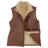 Brown Cowboy Shearling Leather Vest Sheepskin Fur Waistcoat Men