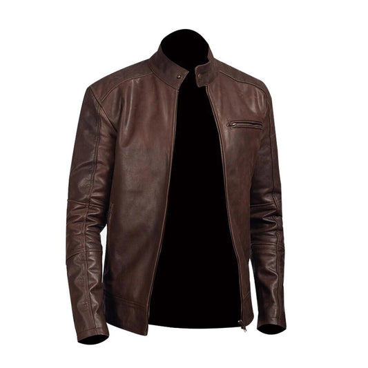 Mens chocolate brown leather jacket - Jacket Hunt