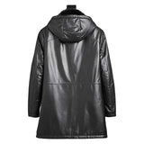 Men Black Shearling Leather Blazer Bomber Leather Hoodie Trench Coat
