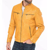 Mens Slim Fit Yellow Leather Jacket