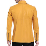 Men Slim Fit Yellow Zip-Up Leather Jacket