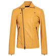 Men Slim Fit Yellow Zip-Up Leather Jacket