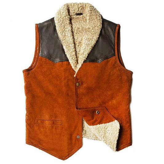 Men Suede Leather Shearling Motorcycle Vest