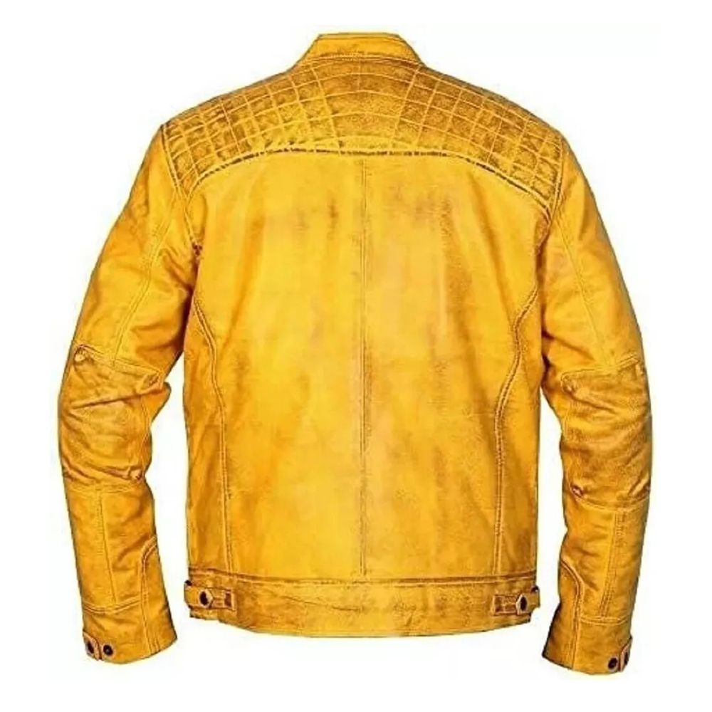 Yellow Motorcycle WAX Leather Jacket