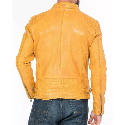 Mens Slim Fit Yellow Leather Jacket