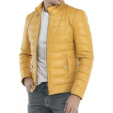 Yellow Puffer Leather Jacket