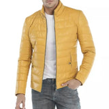 Yellow Puffer Leather Jacket