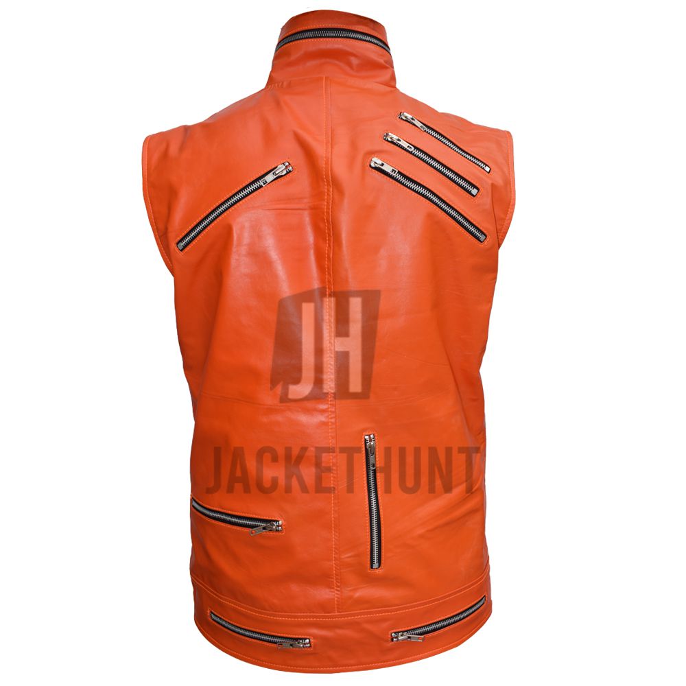 Rebel Punk Rockstar Zipper Orange Leather Vest