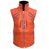 Rebel Punk Rockstar Zipper Orange Leather Vest