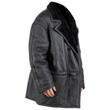 Retro Shearling Leather Black Trench Overcoat Men