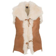 Vintage Camel Brown Women Shearling Suede Leather Vest - Jacket Hunt