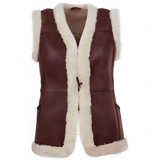 Women Toscana Shearling Leather Winters Long Vest - Jacket Hunt
