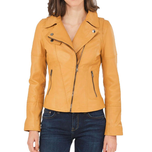 Yellow Slim Fit Biker Leather Jacket