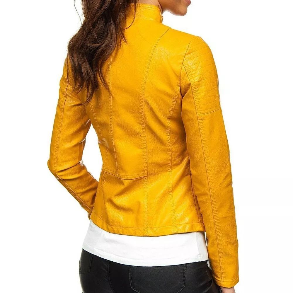 Slim Fit Yellow Leather Jacket