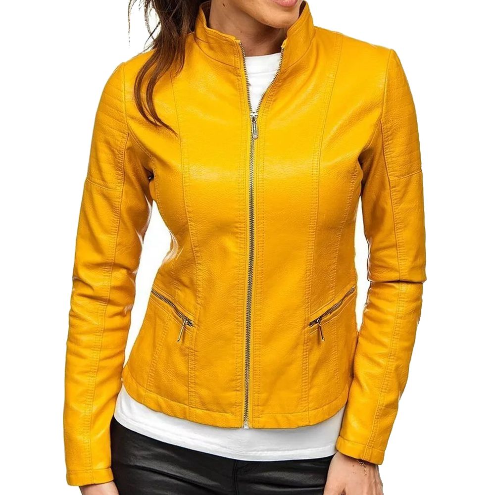 Slim Fit Yellow Leather Jacket