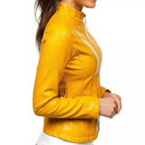 Slim Fit Yellow Leather Jacket