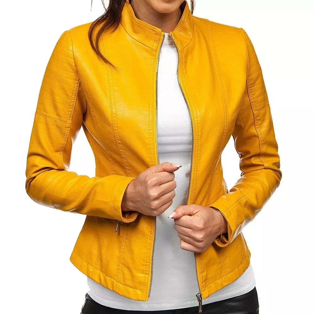 Slim Fit Yellow Leather Jacket