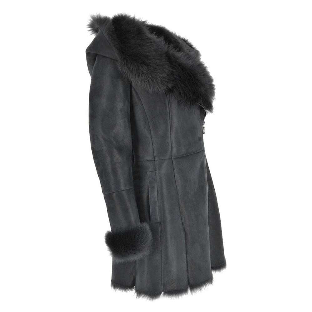 Women Vintage Toscana Shearling Leather Coat | Black / Blue