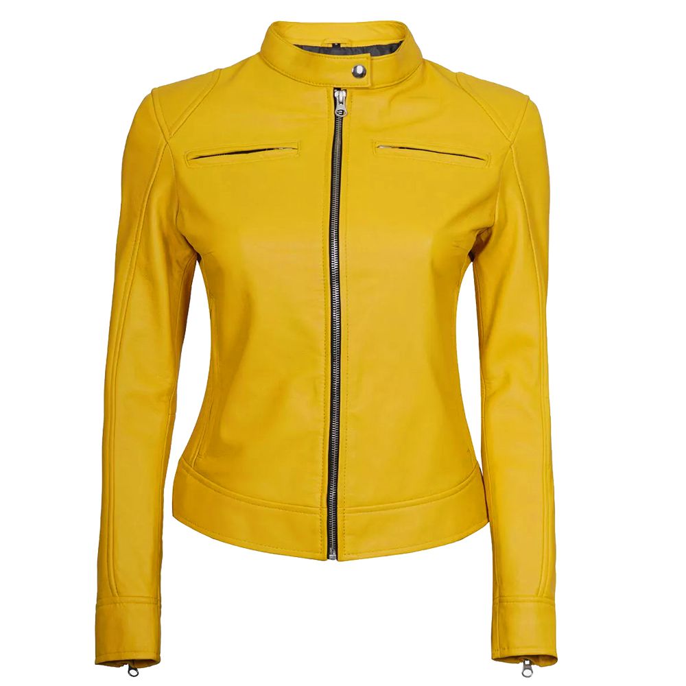 Women's Dodge Biker Yellow Leather Jacket