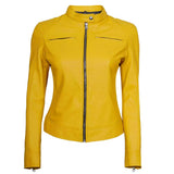 Women's Dodge Biker Yellow Leather Jacket