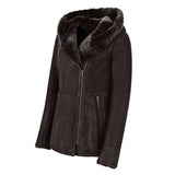 Women's Hooded Shearling Coat Winter Genuine Leather Jacket