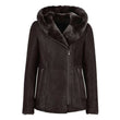 Women's Hooded Shearling Coat Winter Genuine Leather Jacket