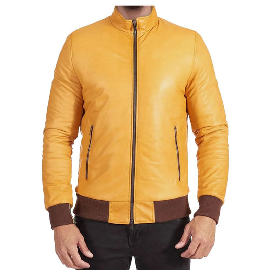 Yellow Bomber Leather Jacket