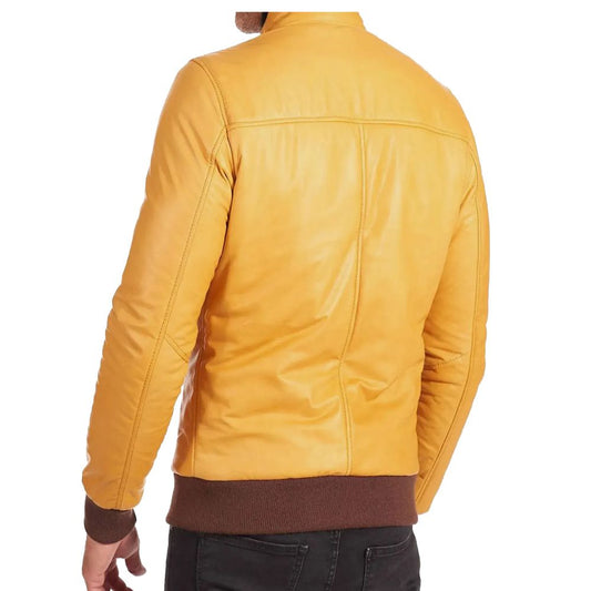 Yellow Bomber Leather Jacket