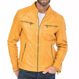 Mens Slim Fit Yellow Leather Jacket