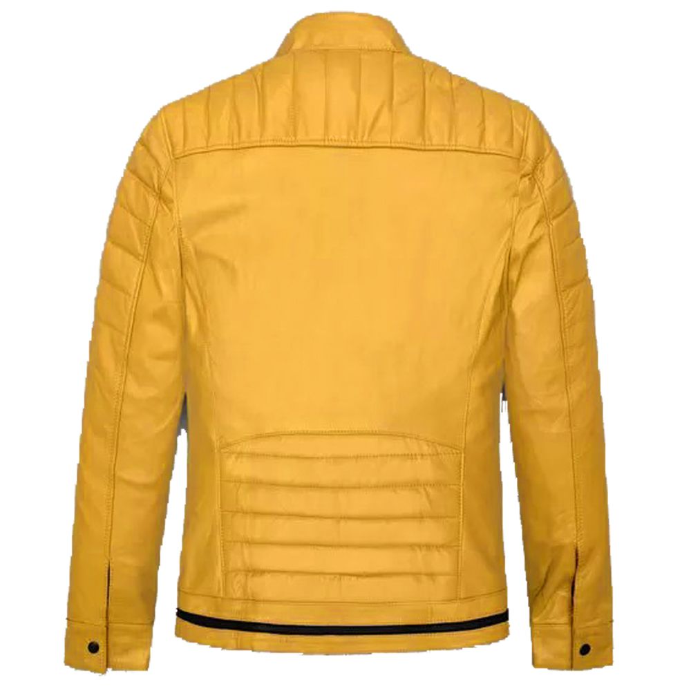 Yellow Leather Slim Fit Zipper Jacket