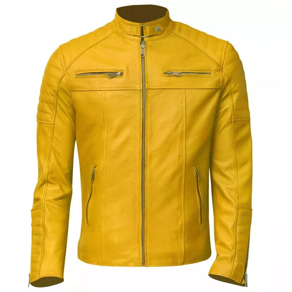 Yellow Slim Fit Leather Jacket