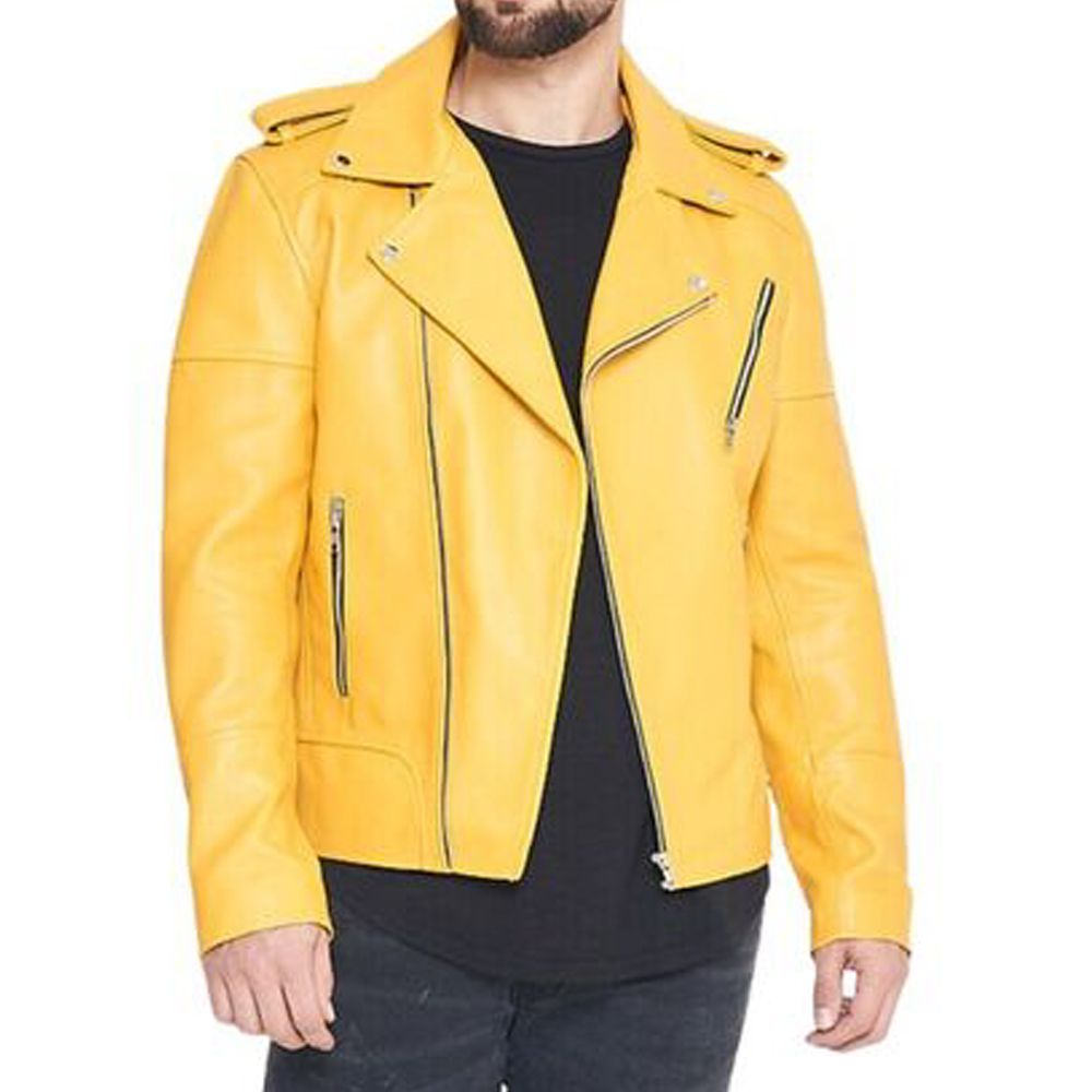 Yellow Slim Fit Real Leather Jacket