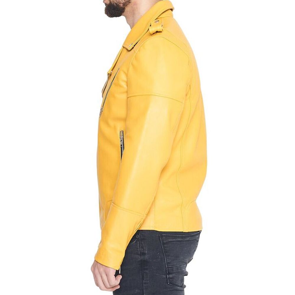 Yellow Slim Fit Real Leather Jacket