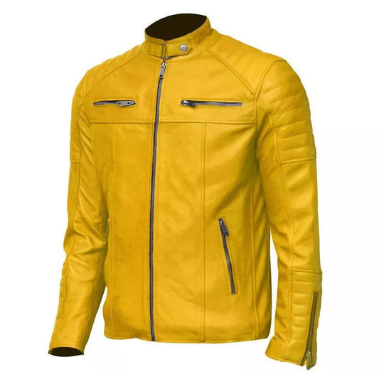 Yellow Slim Fit Leather Jacket