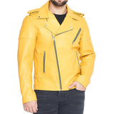 Yellow Slim Fit Real Leather Jacket