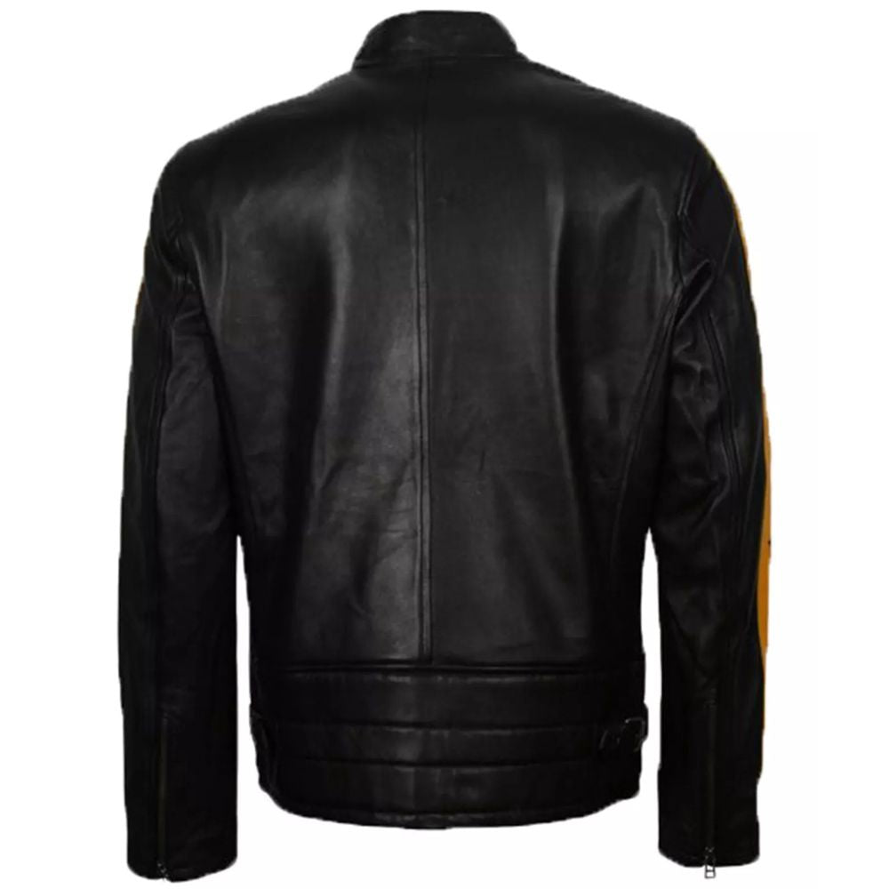 Yellow Star Cafe Racer Black Leather Jacket