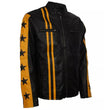 Yellow Star Cafe Racer Black Leather Jacket