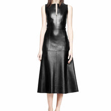 Load image into Gallery viewer, Women Black Long Leather Party Dress Coat
